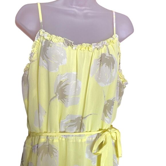 Old Navy Neon Yellow Floral Cami Boho Sundress Summer Preppy Midi Flowy Dress - Picture 3 of 5